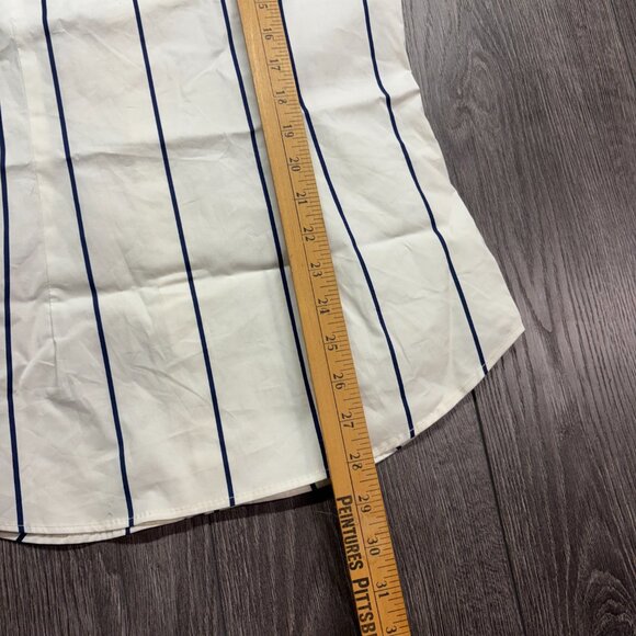 H&M Muscle Fit Striped Button Shirt White Collarless New NWT - Picture 6 of 8